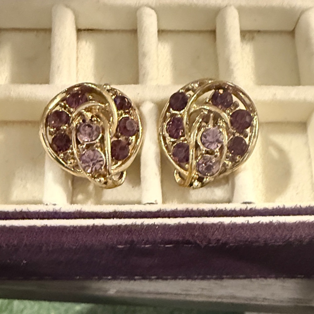 Elegant Gold and Purple Clip-on Earrings